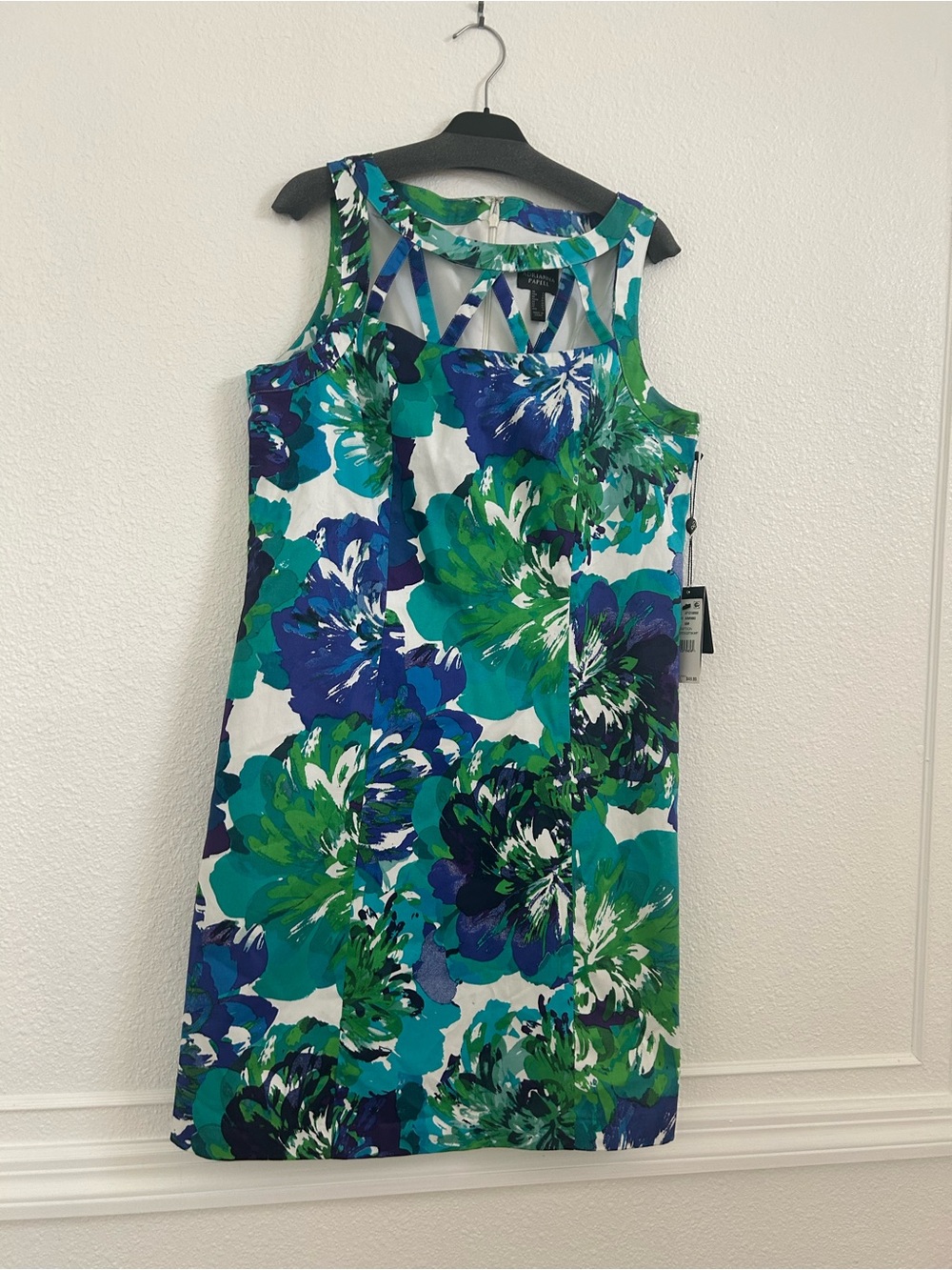 Adrianna papell Blue & Green Floral Cutout Sleeveless Shift Dress size 6